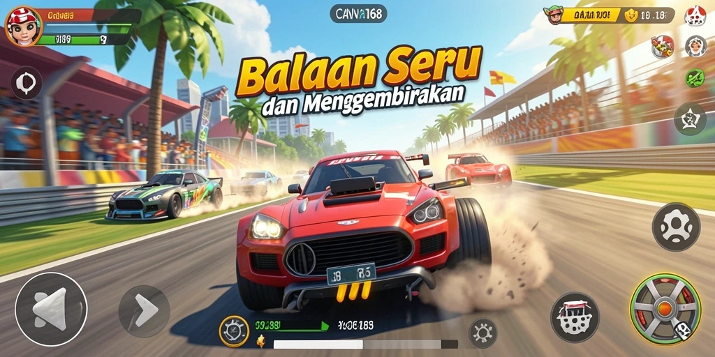 Tampilan gameplay seru dari game balapan CANVA168.
