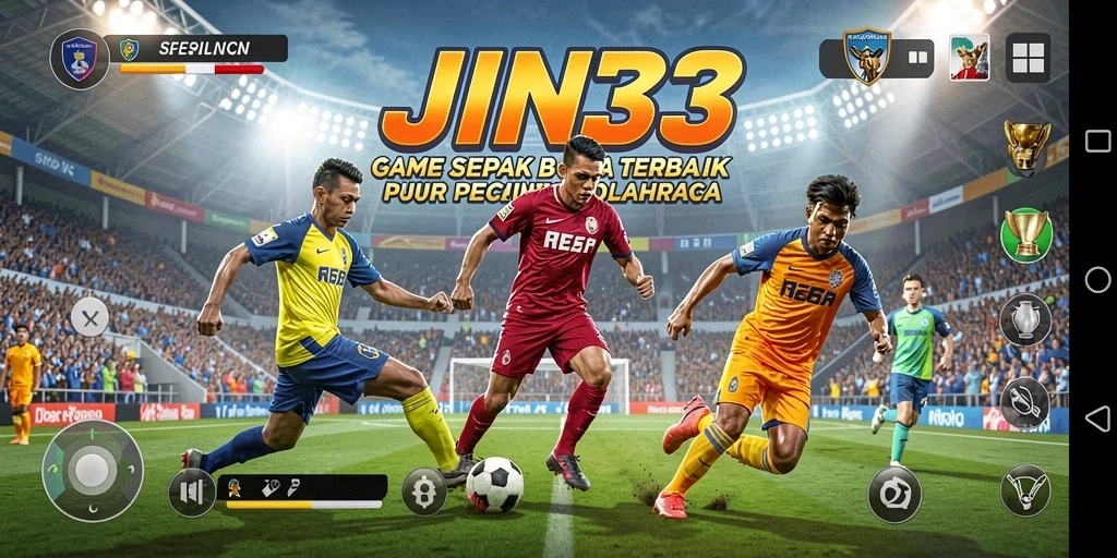 Gameplay seru JIN33 saat bertanding di lapangan sepak bola.