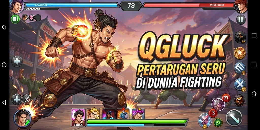 Tangkapan layar QGLUCK menampilkan aksi pertarungan yang intens dan mendebarkan.