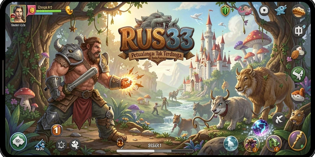 Screenshot gameplay RUSA33 menampilkan karakter menjelajahi dunia fantasi.