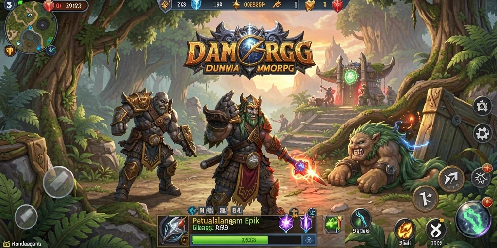 Screenshot gameplay ZK3 yang menunjukkan pertarungan epik dalam MMORPG.